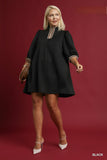 Contrast Collar Jacquard Dress in Black