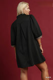 Contrast Collar Jacquard Dress in Black