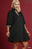Contrast Collar Jacquard Dress in Black