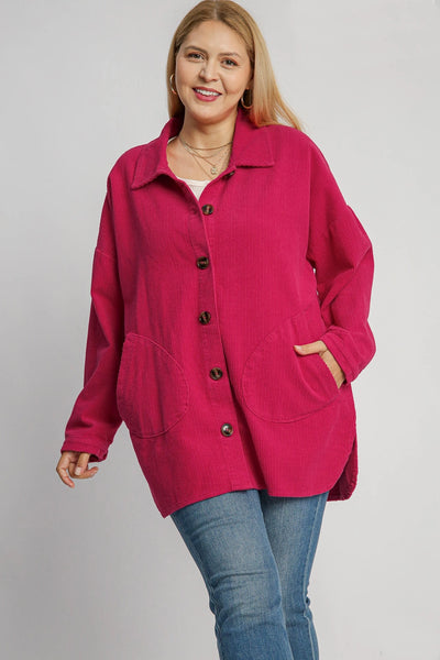 Corduroy Shacket in Raspberry