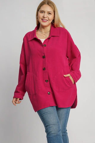 Corduroy Shacket in Raspberry