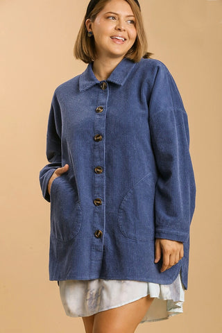 Corduroy Shacket in Denim Blue