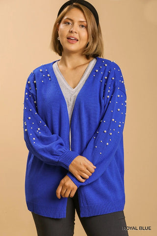 Pearl Detail Cardi in Royal Blue