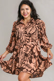 Brown Mix Collared Button Dress