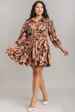 Brown Mix Collared Button Dress