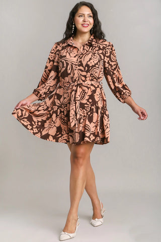 Brown Mix Collared Button Dress