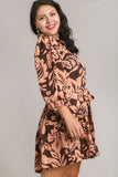 Brown Mix Collared Button Dress
