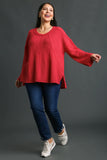 Waffle Raw Seam Top in Crimson