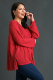 Waffle Raw Seam Top in Crimson