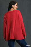 Waffle Raw Seam Top in Crimson