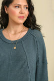 Waffle Raw Seam Top in Deep Sage