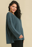Waffle Raw Seam Top in Deep Sage