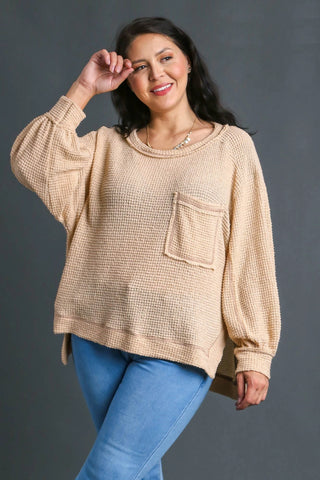 Pocket Waffle Knit Top in Neutral