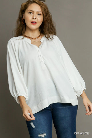 Button Detail LS Top in White