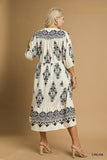 Cream Abstract Print Midi