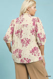 Floral Embroidered Smocked Trim Top in Berry