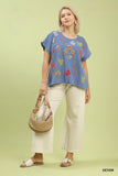Colourful Floral Embroidered Top in Blue