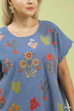 Colourful Floral Embroidered Top in Blue