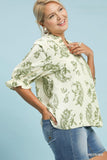 Cream & Green Paisley Print Top