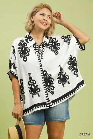 Airy Black & White Button Up Top