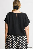Linen Blend Drawstring Hem Tee in Black