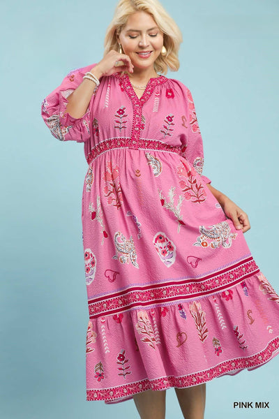 Floral Collage Dress with Contrast Print in Pink