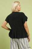 Linen Blend Smocked Peplum Top