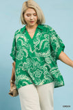 Paisley Print Collar Top in Green