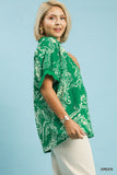 Paisley Print Collar Top in Green