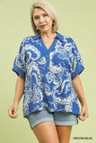 Paisley Print Collar Top in Blue