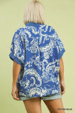 Paisley Print Collar Top in Blue