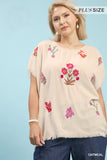 Embroidered Floral Linen Cotton Top in Oat