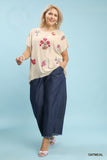 Embroidered Floral Linen Cotton Top in Oat