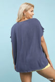 Embroidered Floral Linen Cotton Top in Blue