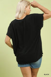 Embroidered Floral Linen Cotton Top in Black