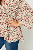 Light Taupe Red Floral Chiffon Top