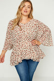 Light Taupe Red Floral Chiffon Top