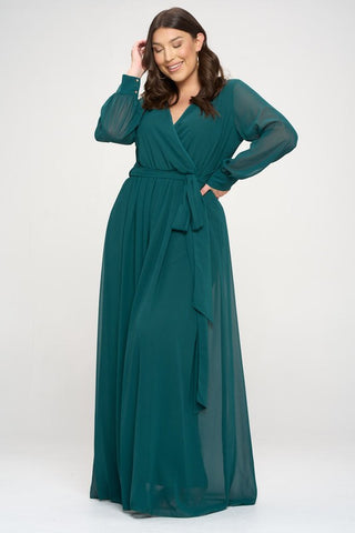 Long Sleeve Chiffon Gown in Green