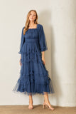 Soft Tulle Tiered Maxi Dress in Blue