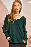 V Neck Scoop Sweater Top in Green