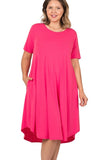 Scooped Hem T-Shirt Dress in Pink