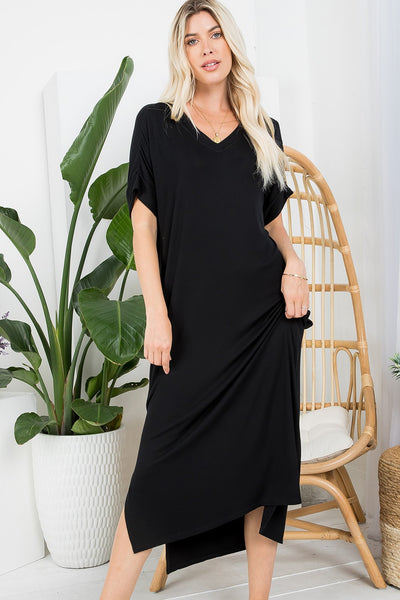 V Neck T-Shirt Midi Dress