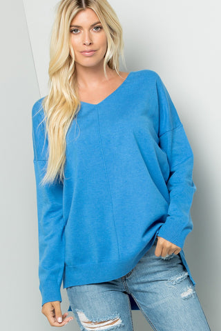 Cozy Front Seam Sweater Top in Blue