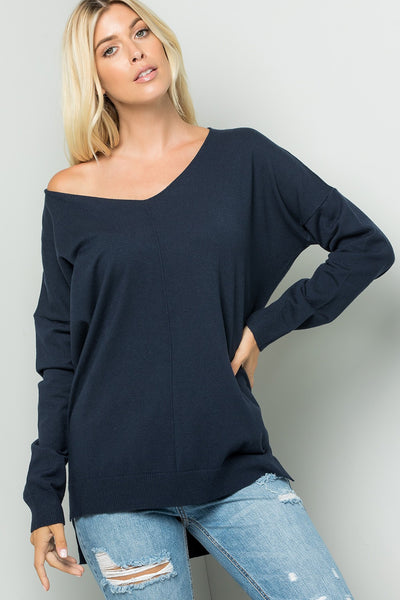 Cozy Front Seam Sweater Top in Navy