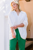 Collared V Neck Flowy Top in Green