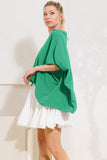 Collared V Neck Flowy Top in Green