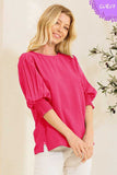 Puff Pleat Sleeve Top in Crimson *CLEARANCE*