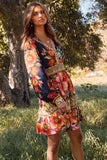 Border Print Navy Floral LS Dress