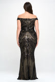 Sequin Pattern Full Length Gown in Black/Nude