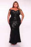 Sequin Pattern Full Length Gown in Black